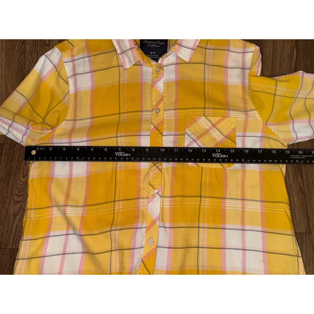 American‎ Eagle Outfitters Yellow Plaid Long Sleeve Button Up Shirt M/M - Picture 4 of 7